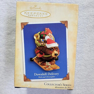 Hallmark Keepsake Ornament 2004 Downhill Delivery Bear And Mouse EUC With Box